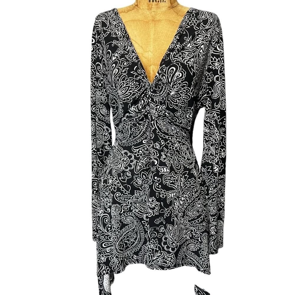 Karen Kane Black and White Floral Long Sleeve Dress EUC L